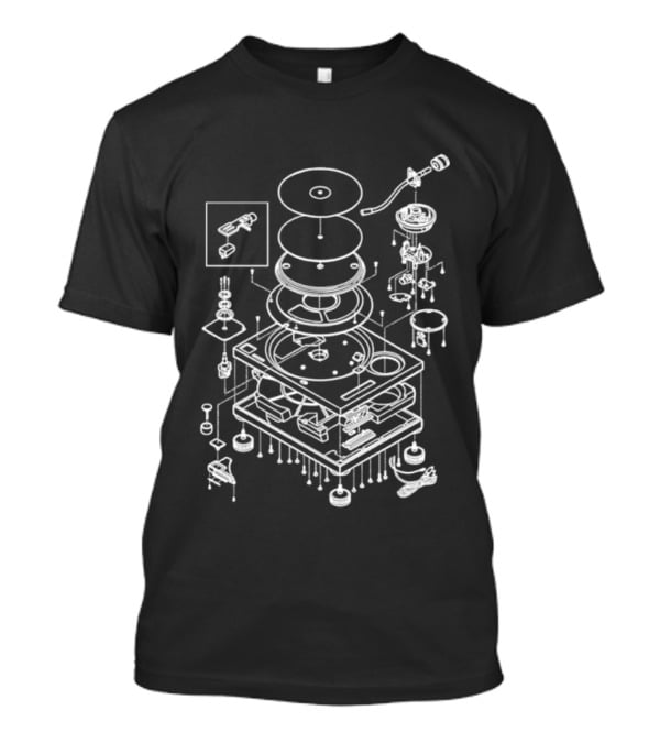 Vintage Record Player Exploded Schematic Blueprint T-Shirt