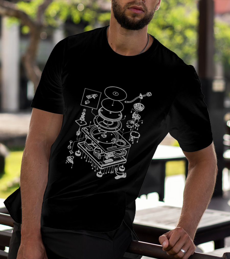 Vintage Record Player Exploded Schematic Blueprint T-Shirt