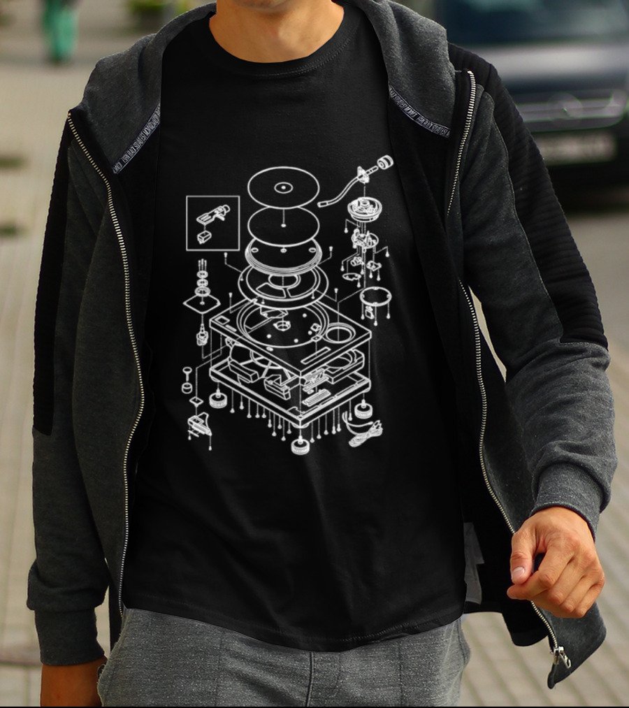 Vintage Record Player Exploded Schematic Blueprint T-Shirt