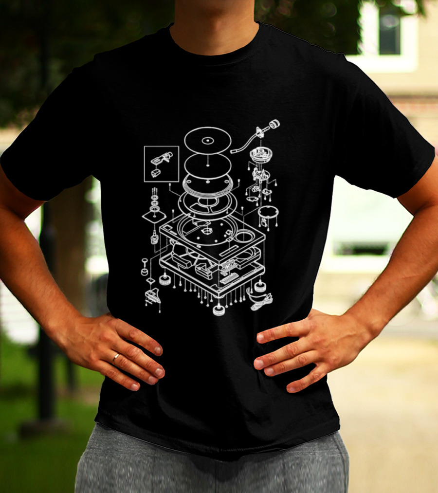 Vintage Record Player Exploded Schematic Blueprint T-Shirt