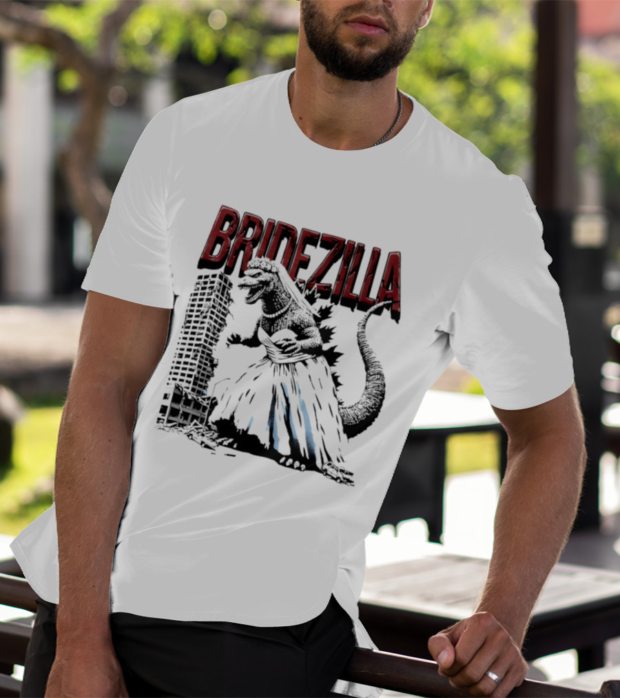 Bridezilla Godzilla Wedding City Monster Scene T-Shirt