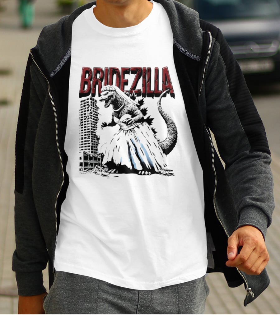 Bridezilla Godzilla Wedding City Monster Scene T-Shirt