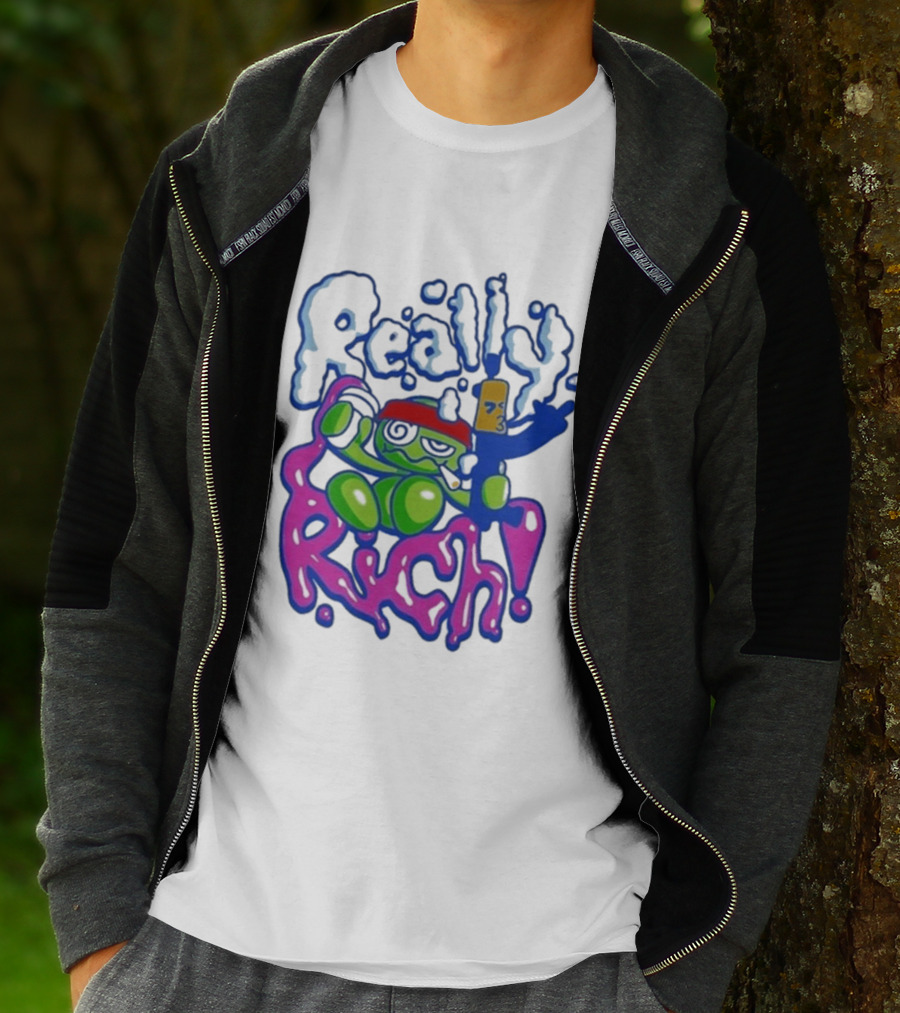 Really Rich Frog With Red Headband And Bottle T-Shirt