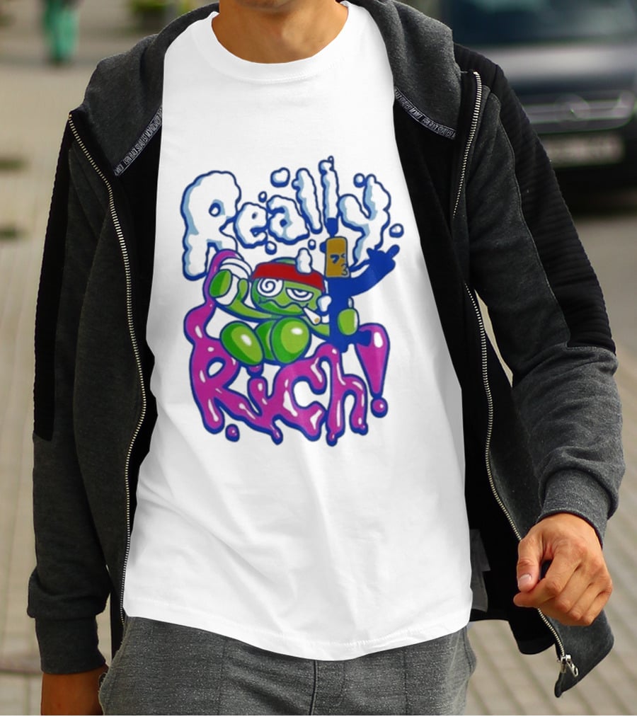 Really Rich Frog With Red Headband And Bottle T-Shirt