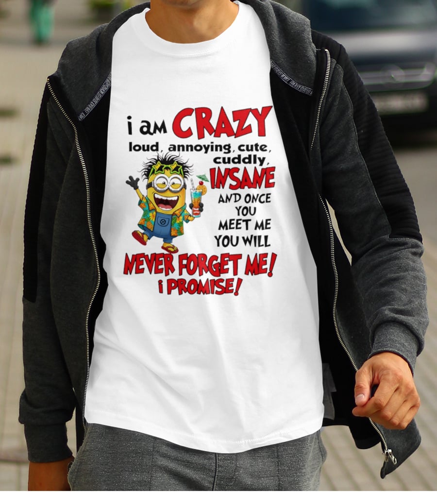 I Am Crazy Loud Annoying Cute Cuddly Insane Once You Meet Me Never Forget Promise T-Shirt
