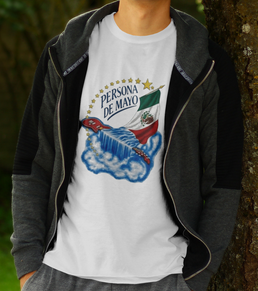 Persona De Mayo Mexican Flag Guitar Waterfall Stars T-Shirt