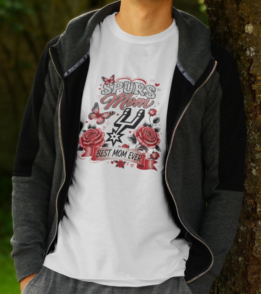 San Antonio Spurs Mom Best Mom Ever Mother's Day Flowers And Butterfly T-Shirt