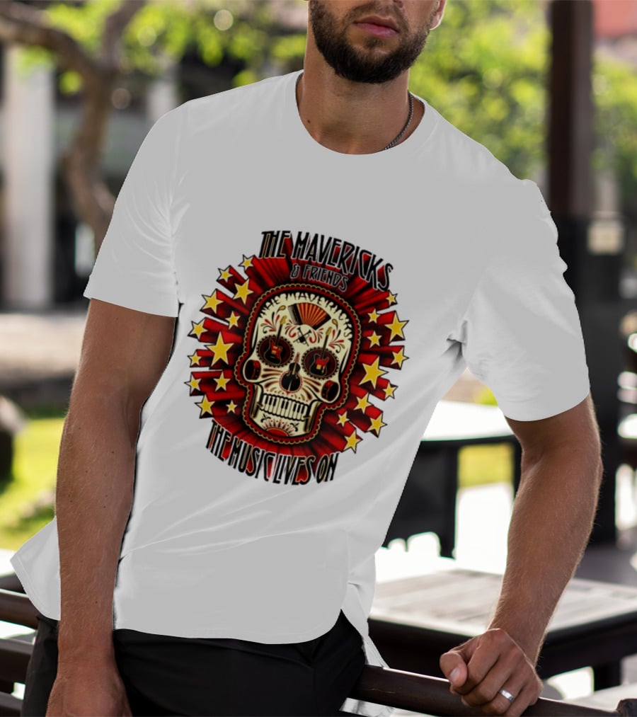 The Mavericks The Music Lives On 2026 Tour Dates Sugar Skull Stars Guitar T-Shirt