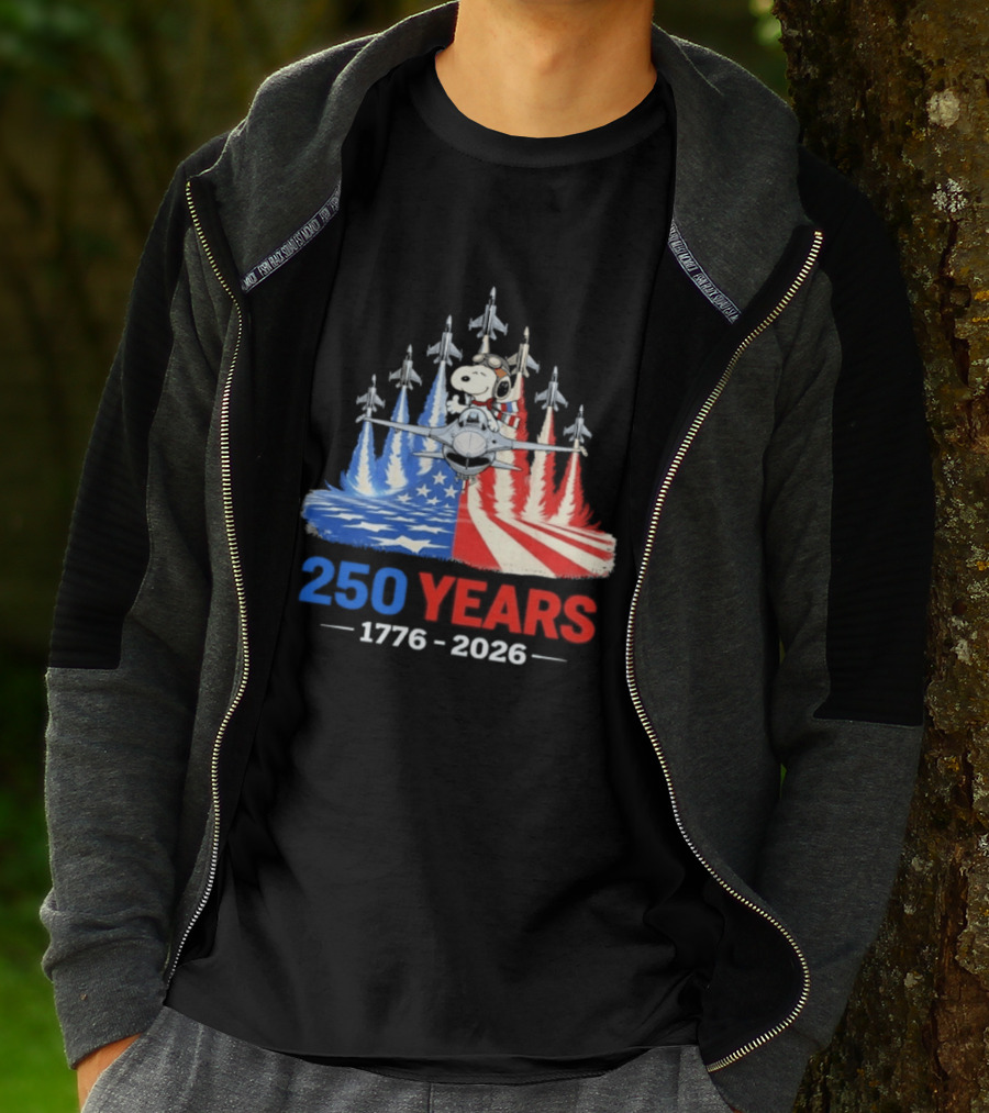 250 Years 1776 2026 Snoopy American Flag Jets T-Shirt
