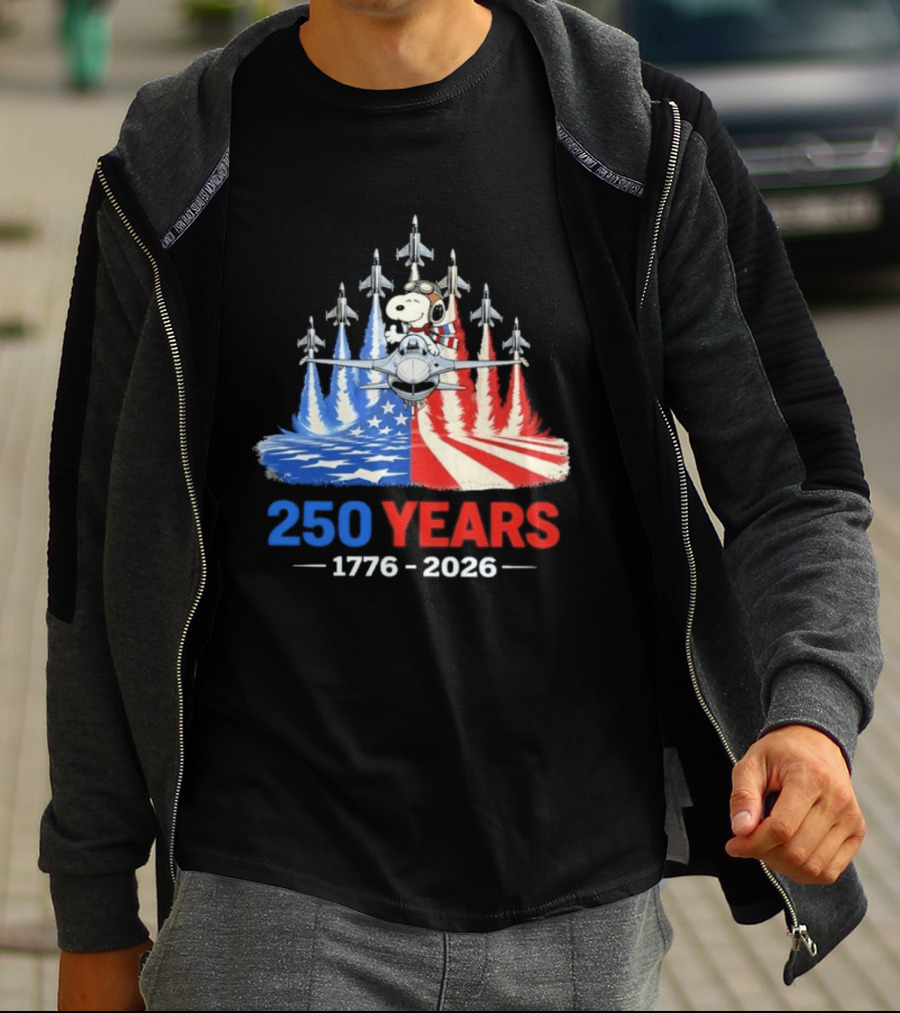 250 Years 1776 2026 Snoopy American Flag Jets T-Shirt
