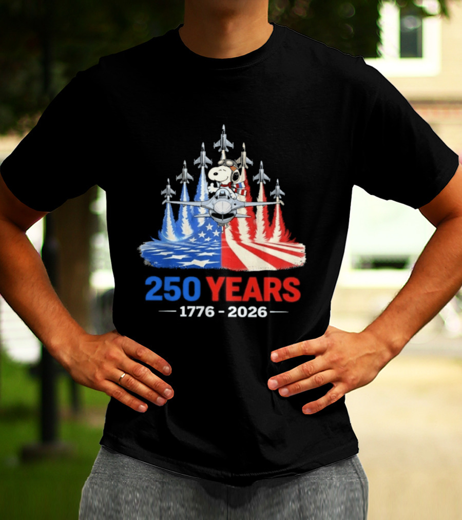 250 Years 1776 2026 Snoopy American Flag Jets T-Shirt