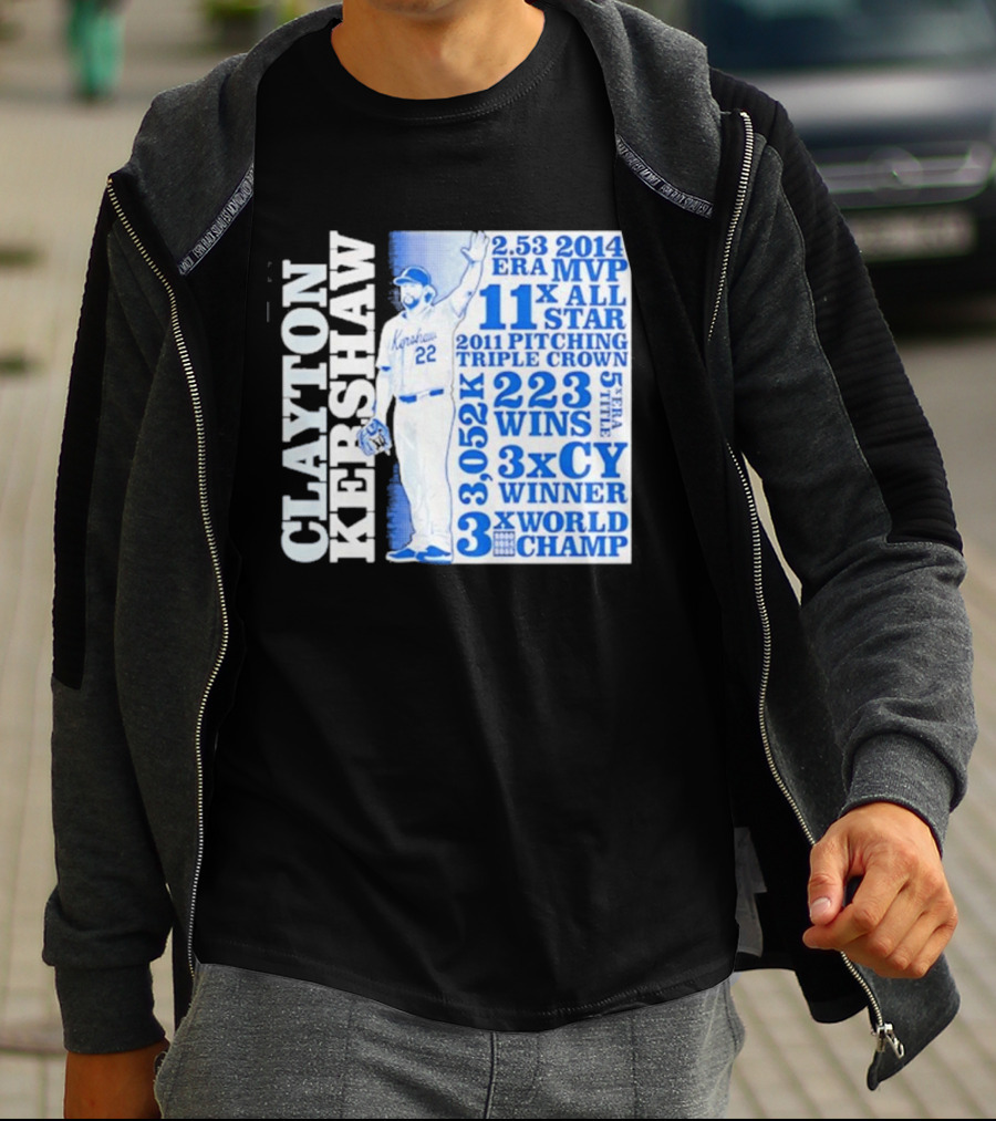 Clayton Kershaw Los Angeles Dodgers 3x World Champ 11x All Star 3x CY Winner 223 Wins T-Shirt