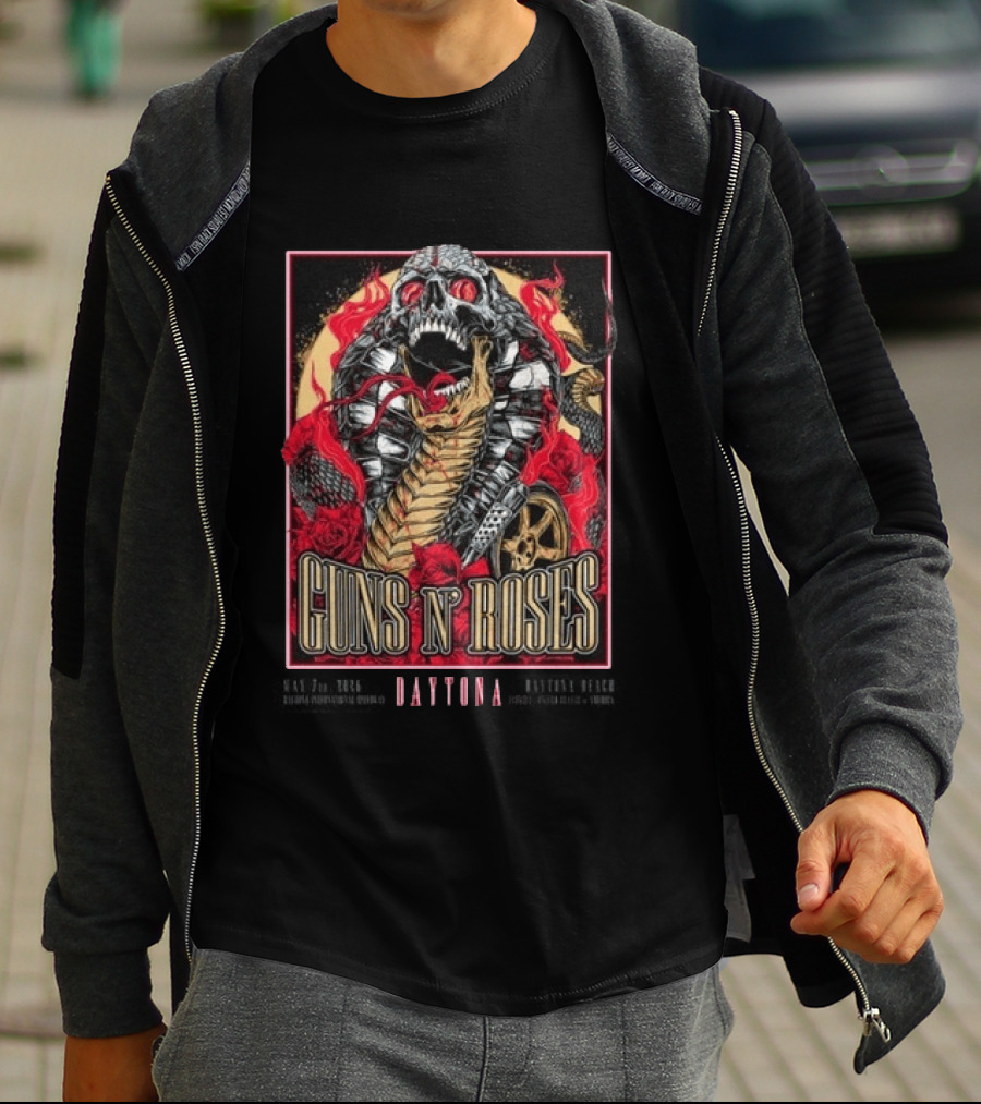 Guns N' Roses May 7 2026 Welcome To Rockville Daytona Beach Festival Skeleton Snake Roses T-Shirt