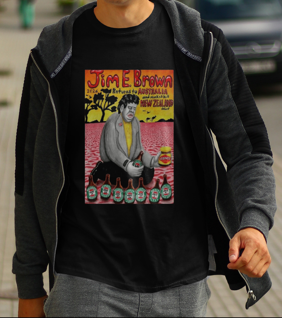 Jim E. Brown 2026 Returns To Australia New Zealand Debut Vegemite T-Shirt