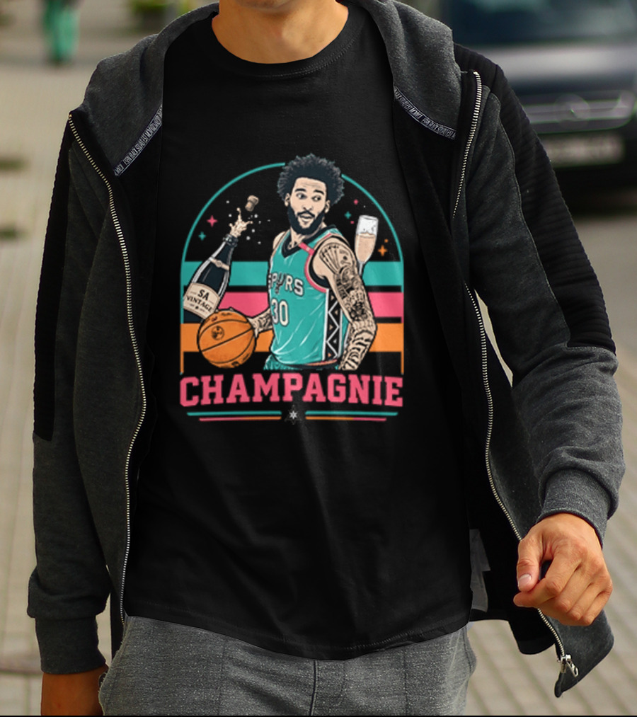 Champagnie Spurs Basketball Number 30 With Champagne Celebration T-Shirt