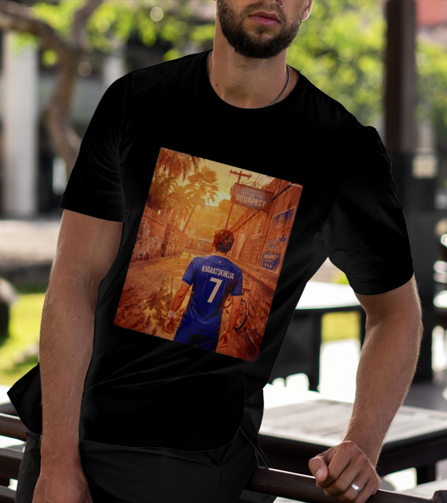 Khvicha Kvaratskhelia #7 Road To Budapest Georgian Footballer Journey T-Shirt