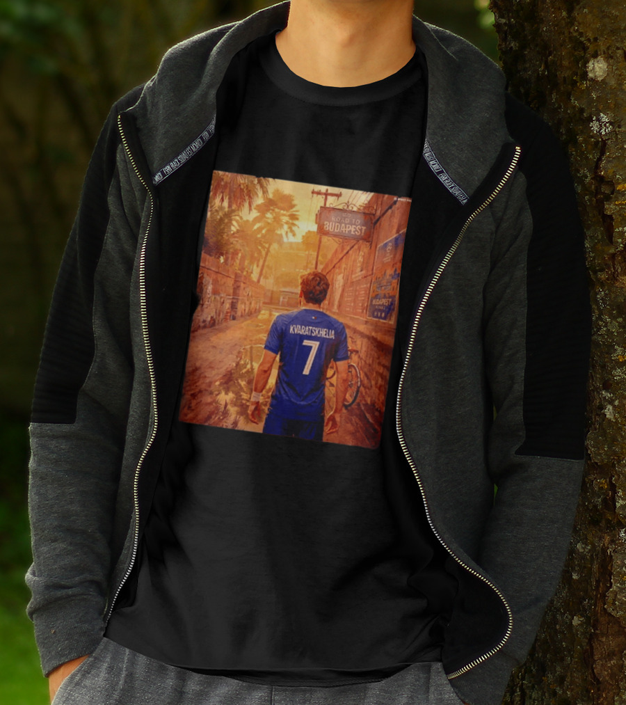Khvicha Kvaratskhelia #7 Road To Budapest Georgian Footballer Journey T-Shirt