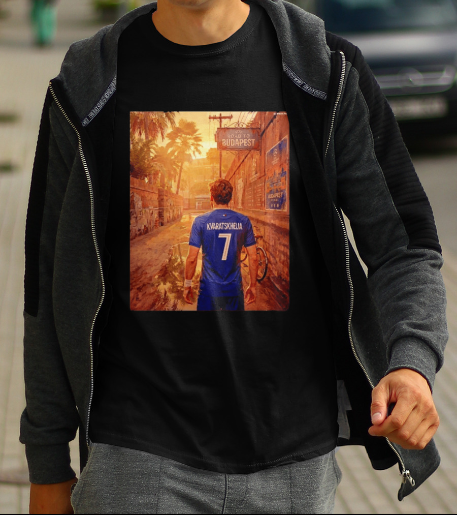 Khvicha Kvaratskhelia #7 Road To Budapest Georgian Footballer Journey T-Shirt