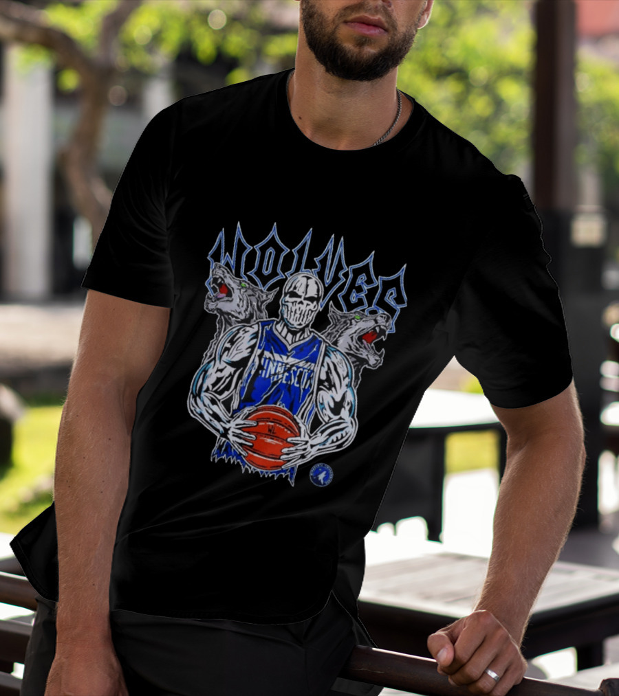 Minnesota Wolves Basketball Skeleton And Fierce Wolves T-Shirt