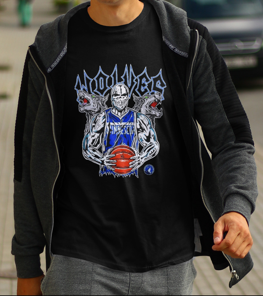 Minnesota Wolves Basketball Skeleton And Fierce Wolves T-Shirt