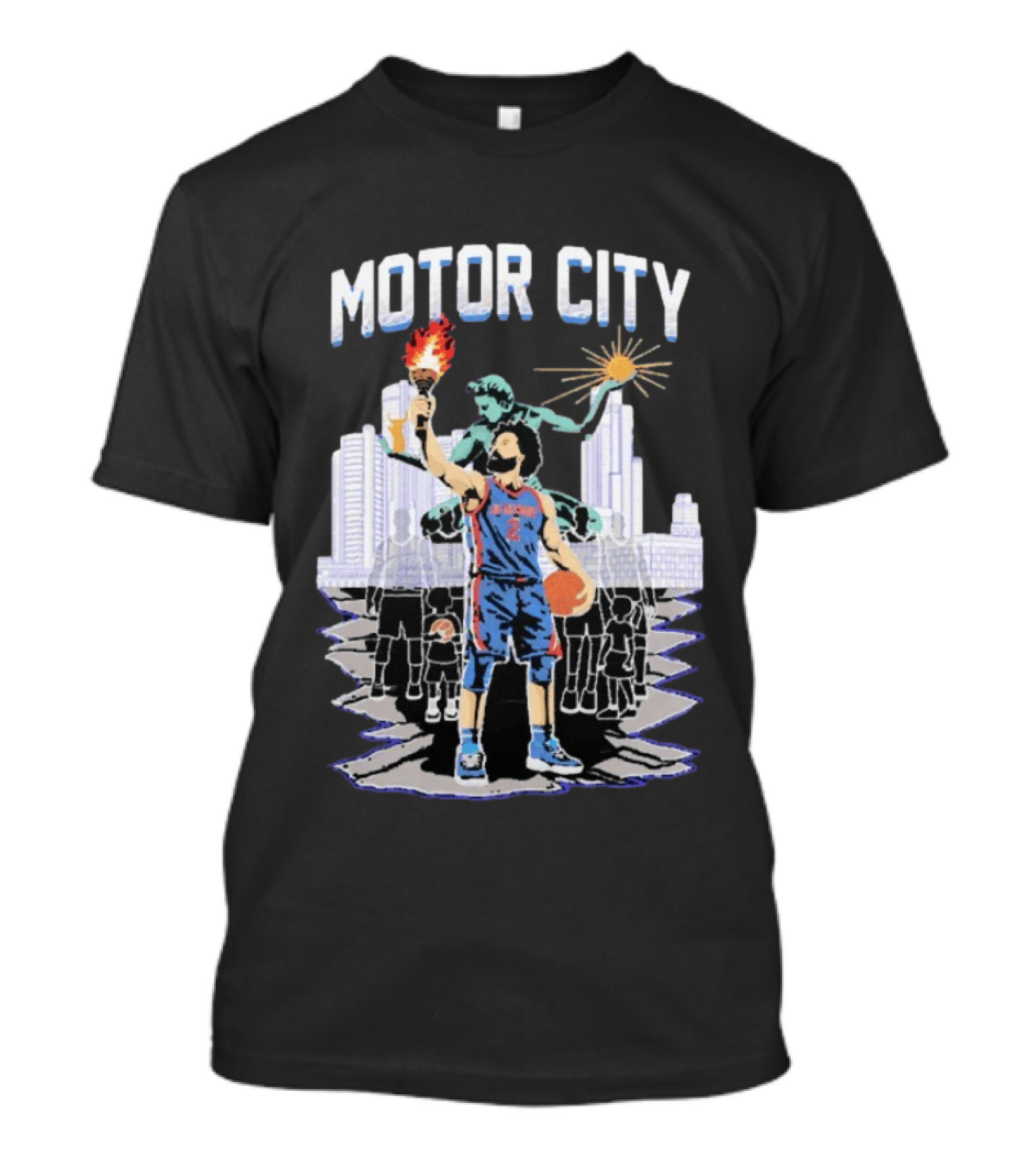 Motor City Detroit Pistons Cade Cunningham Torch Skyline T-Shirt