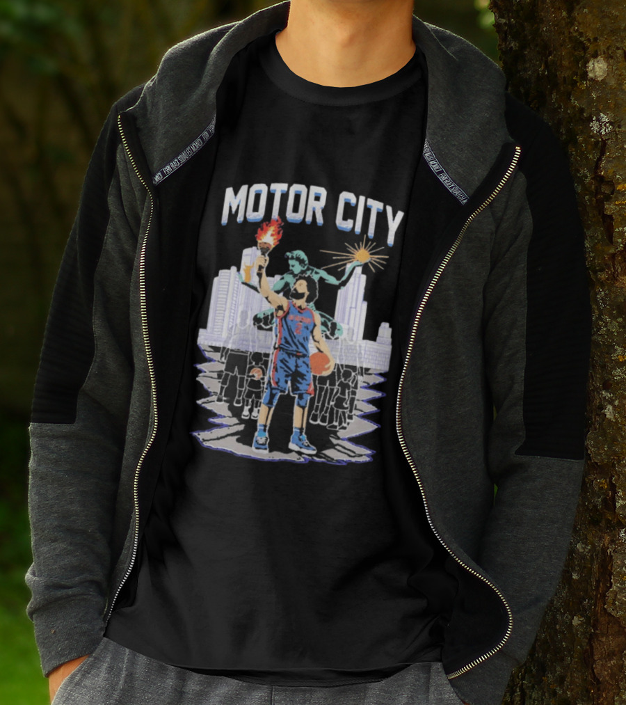 Motor City Detroit Pistons Cade Cunningham Torch Skyline T-Shirt