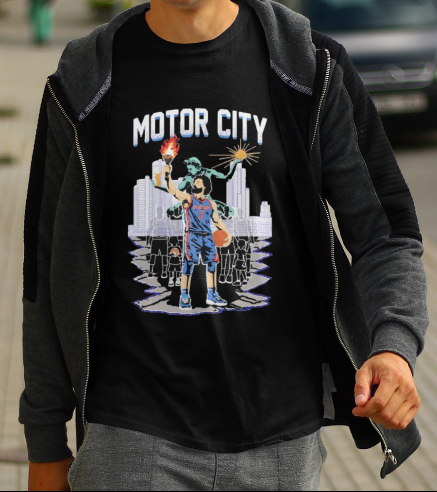 Motor City Detroit Pistons Cade Cunningham Torch Skyline T-Shirt