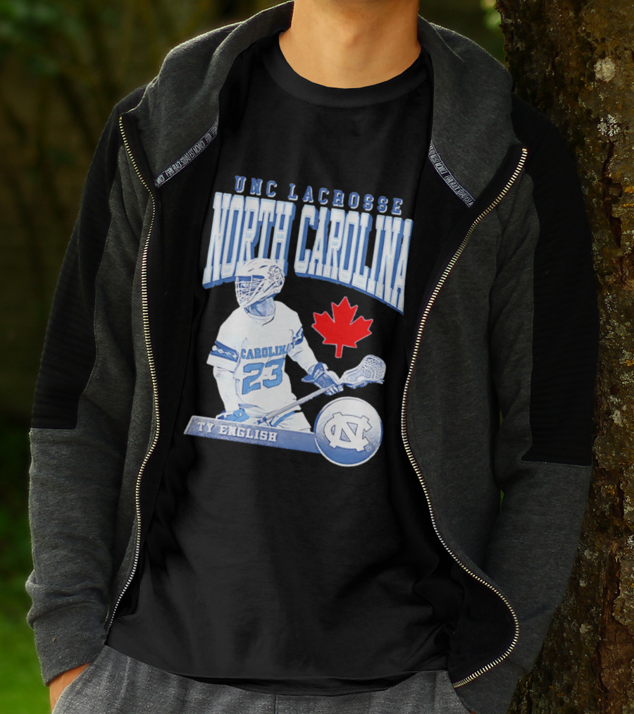 UNC Lacrosse Ty English North Carolina 23 Canadian Maple Leaf T-Shirt