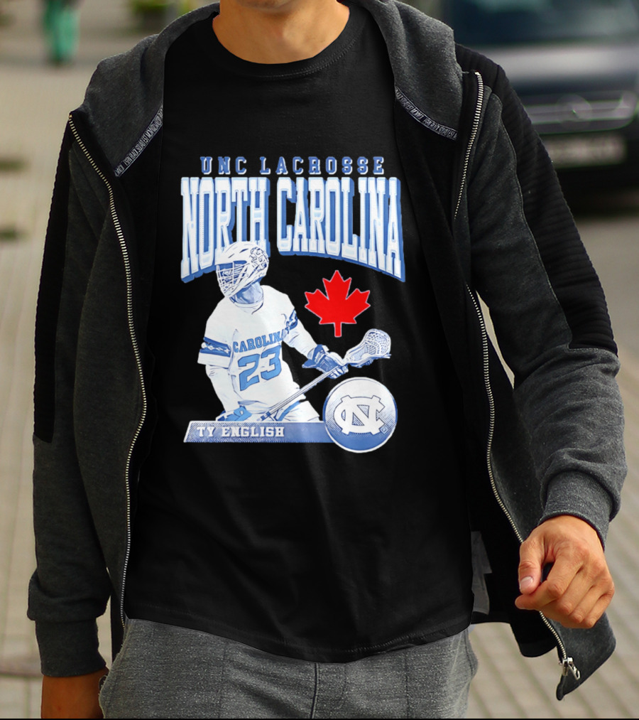 UNC Lacrosse Ty English North Carolina 23 Canadian Maple Leaf T-Shirt