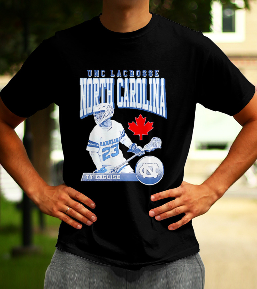 UNC Lacrosse Ty English North Carolina 23 Canadian Maple Leaf T-Shirt