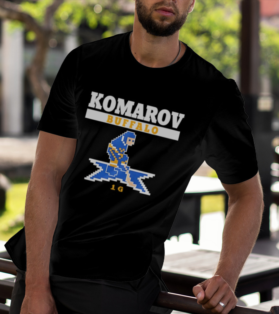 Komarov Buffalo Sabres 76 Hockey Pixel T-Shirt