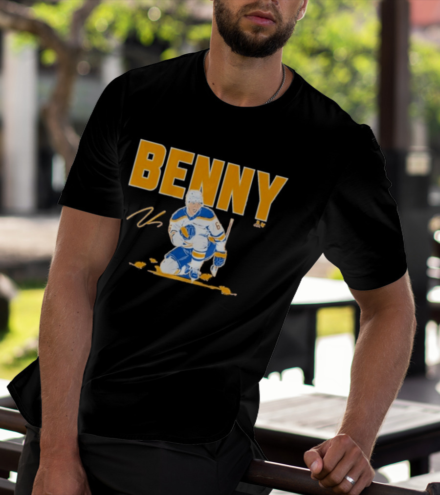 Benny 66 Hockey Player Buffalo Blue And Gold T-Shirt