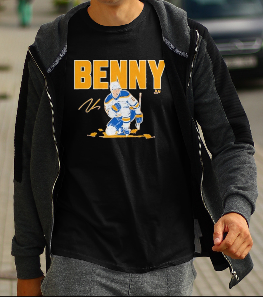 Benny 66 Hockey Player Buffalo Blue And Gold T-Shirt