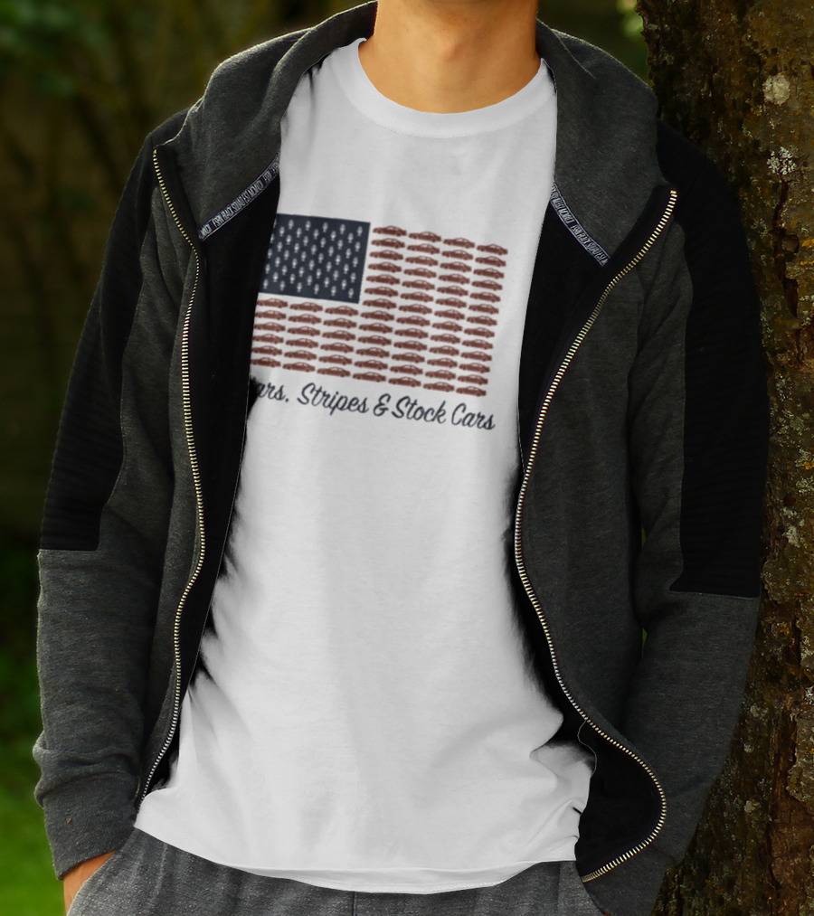 Dirtymo Media Stars Stripes Stock Cars America Flag Racing T-Shirt