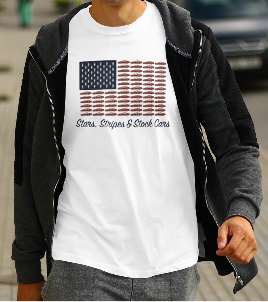 Dirtymo Media Stars Stripes Stock Cars America Flag Racing T-Shirt