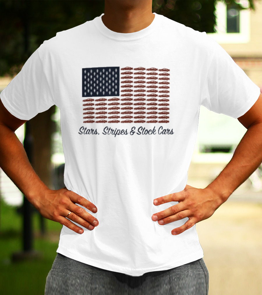 Dirtymo Media Stars Stripes Stock Cars America Flag Racing T-Shirt