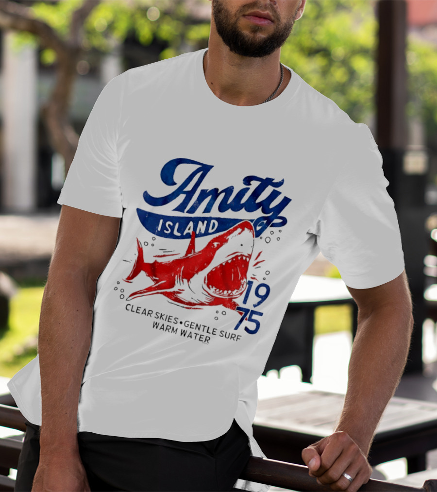 Amity Island 1975 Clear Skies Gentle Surf Warm Water Shark T-Shirt