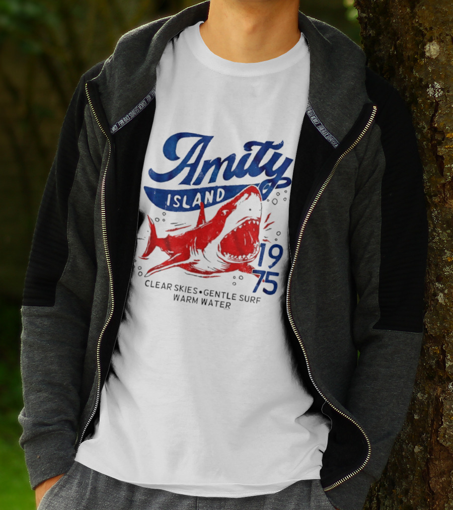 Amity Island 1975 Clear Skies Gentle Surf Warm Water Shark T-Shirt