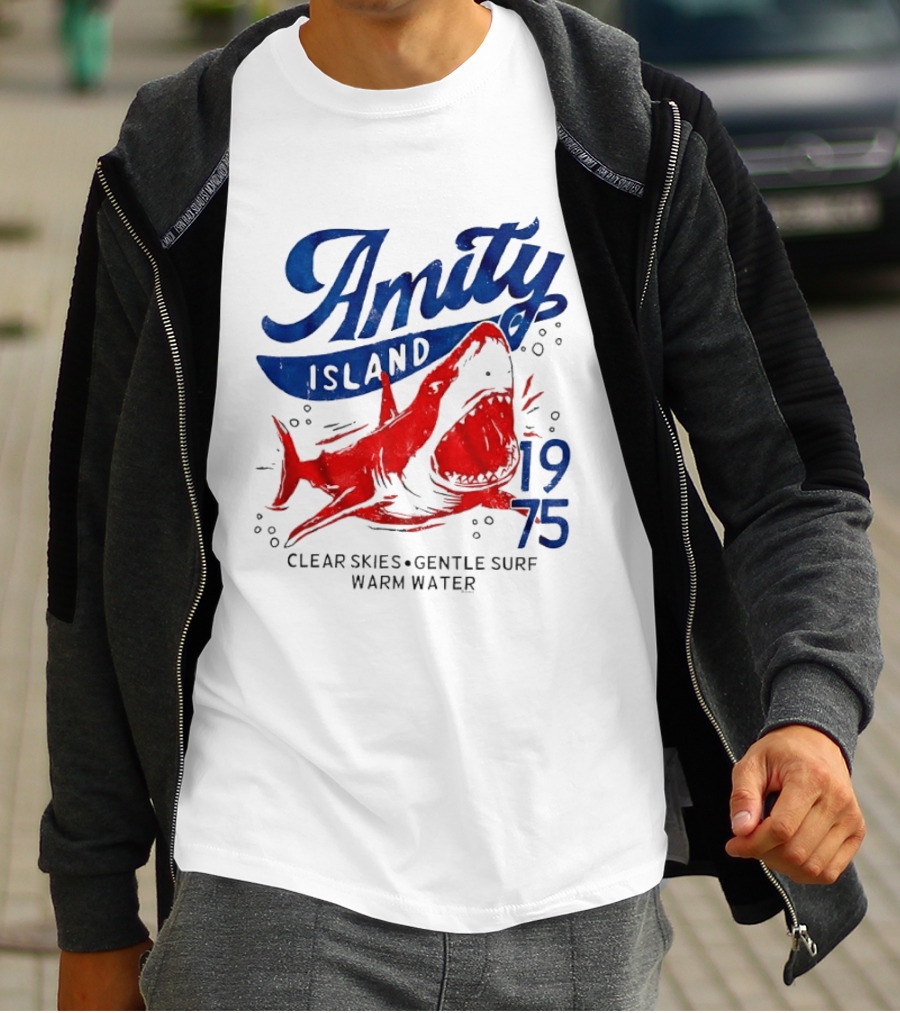 Amity Island 1975 Clear Skies Gentle Surf Warm Water Shark T-Shirt