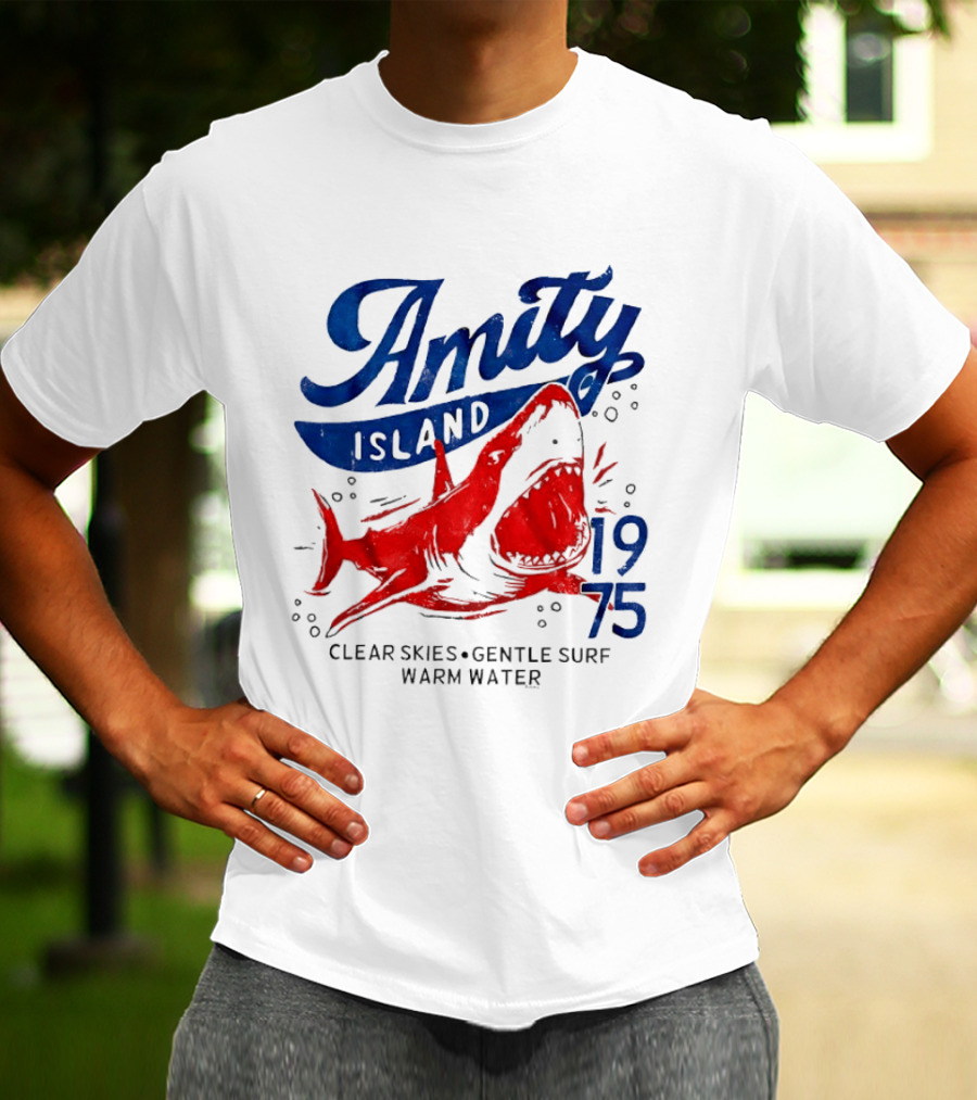 Amity Island 1975 Clear Skies Gentle Surf Warm Water Shark T-Shirt
