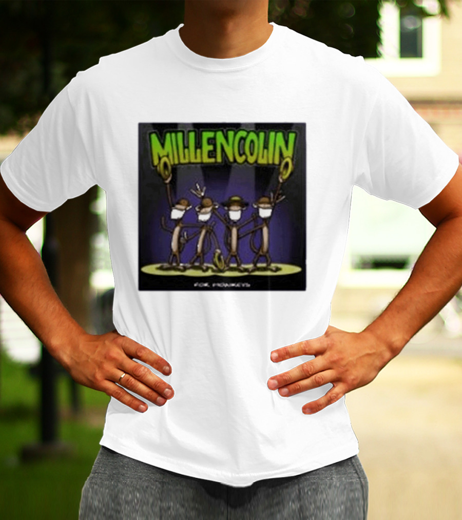 Millencolin For Monkeys Dancing Cartoon Monkeys With Masks And Hats T-Shirt