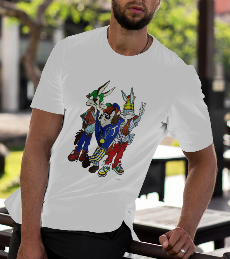 Rare Looney Tunes Hip Hop Bugs Taz Wile E Coyote Peace Sign Pose T-Shirt