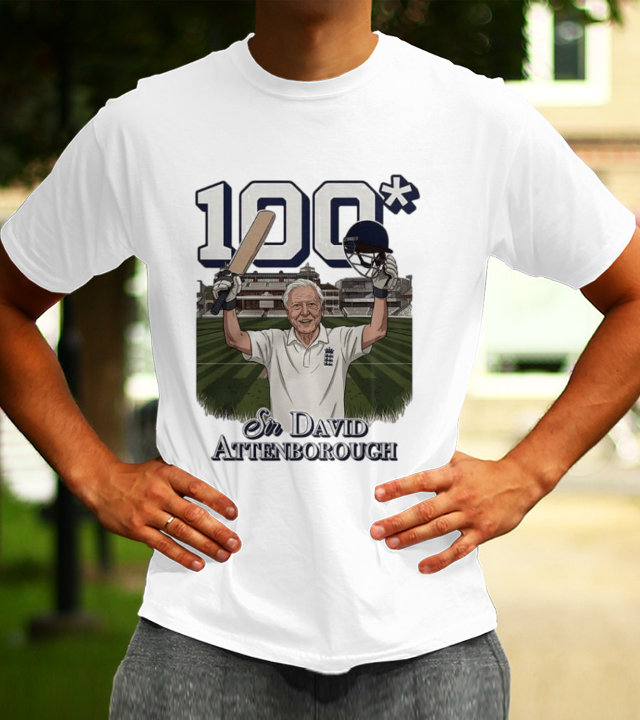 Sir David Attenborough 100 Cricket Legend Batting Milestone T-Shirt