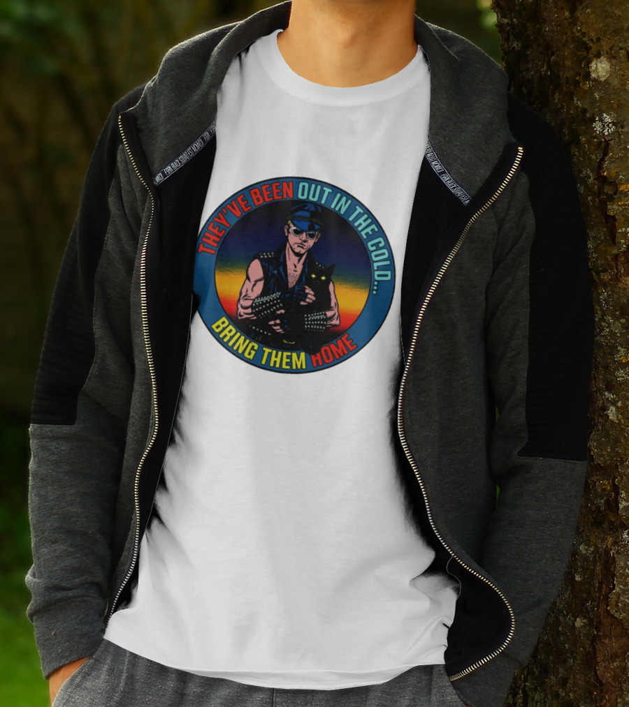 They've Been Out In The Cold Bring Them Home Biker With Black Cat T-Shirt