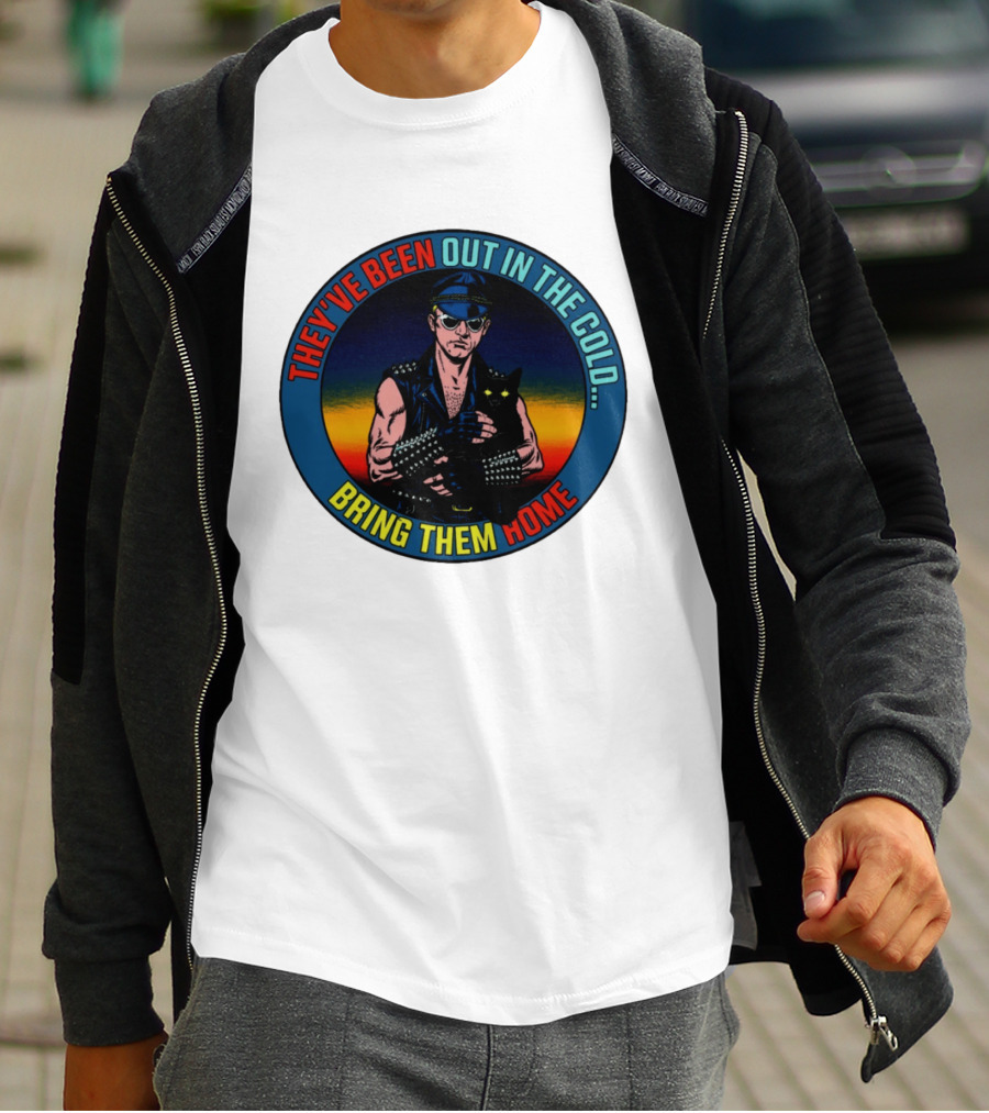 They've Been Out In The Cold Bring Them Home Biker With Black Cat T-Shirt