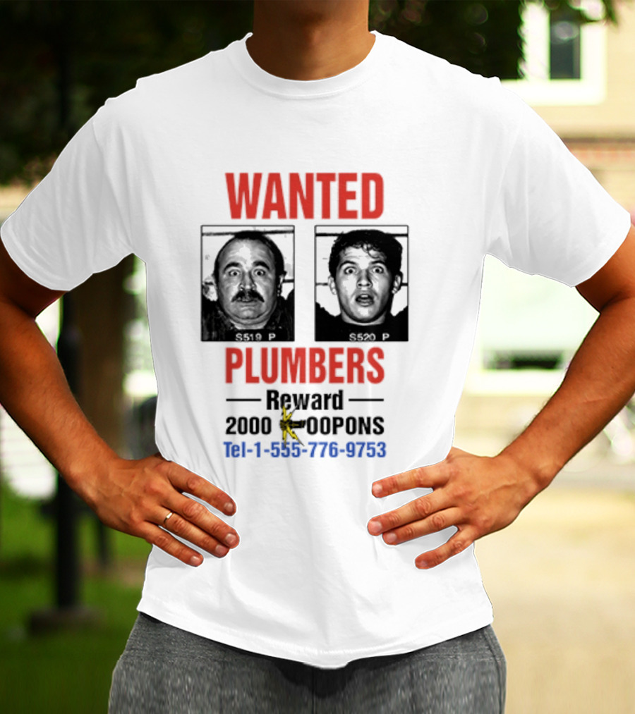 Wanted Plumbers 1993 Super Mario Bros Reward 2000 Koopa Coins Call 1 800 770 8762 T-Shirt