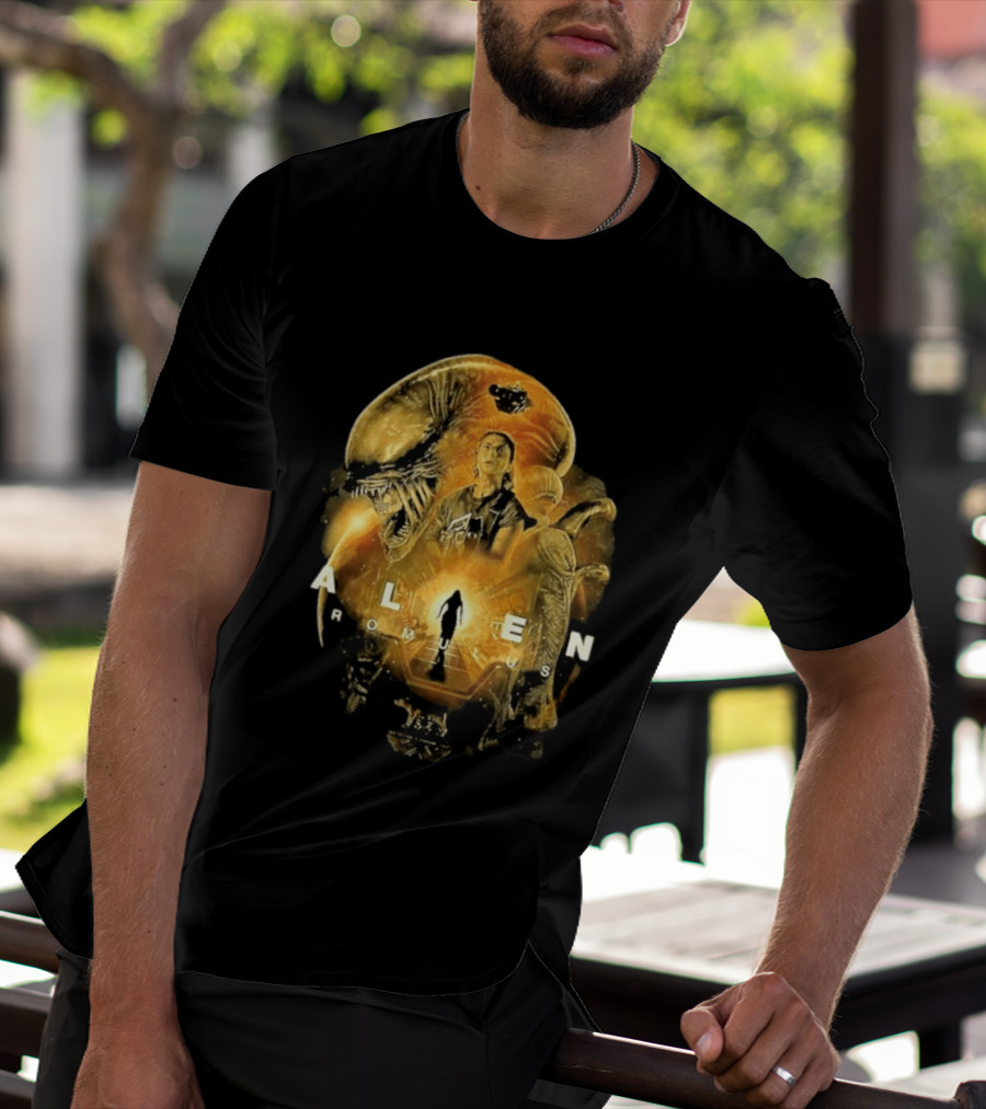Alien Romulus Xenomorph Collage With Character And Spaceship T-Shirt