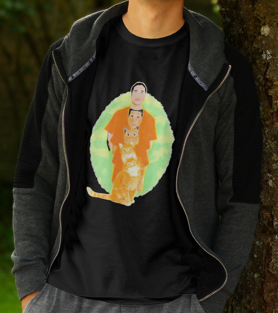 Julian And Logan Julian And Logan Logan Meows With Orange Cat Stack T-Shirt