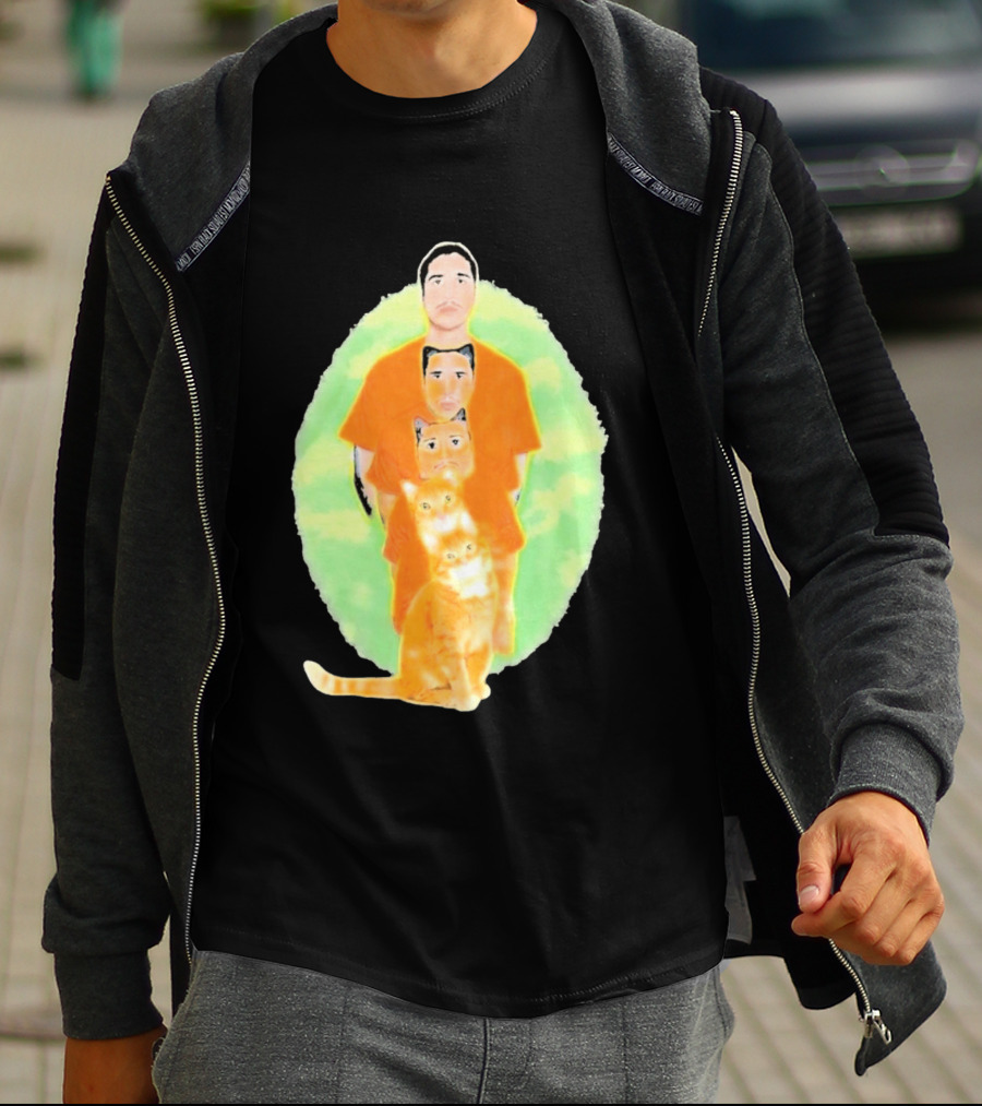 Julian And Logan Julian And Logan Logan Meows With Orange Cat Stack T-Shirt