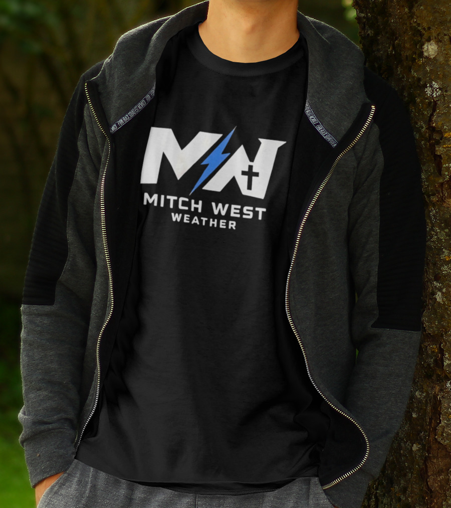 Mitch West Weather MW Blue Lightning Bolt Cross T-Shirt